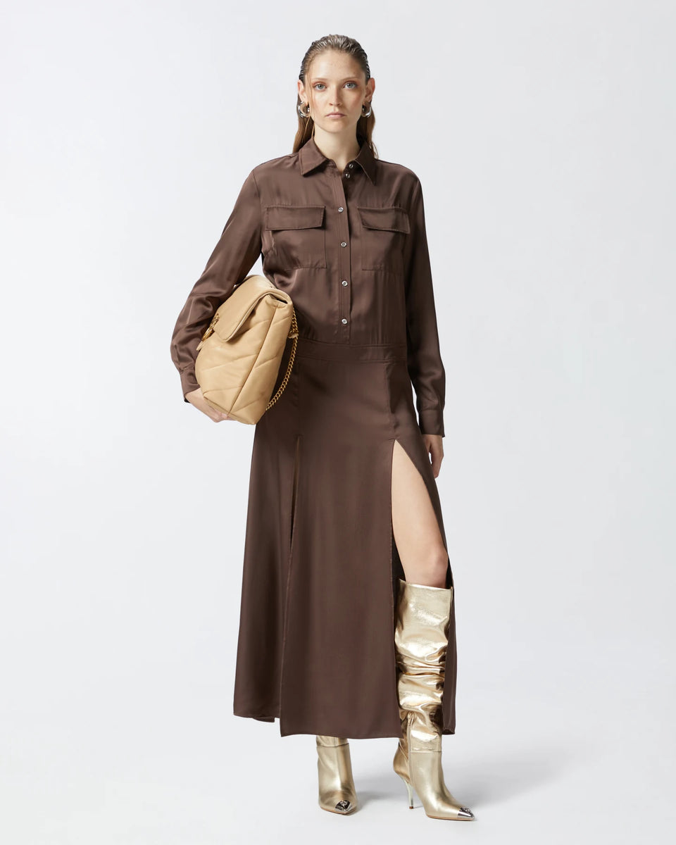 elaine turner Long Satin Shirt Dress