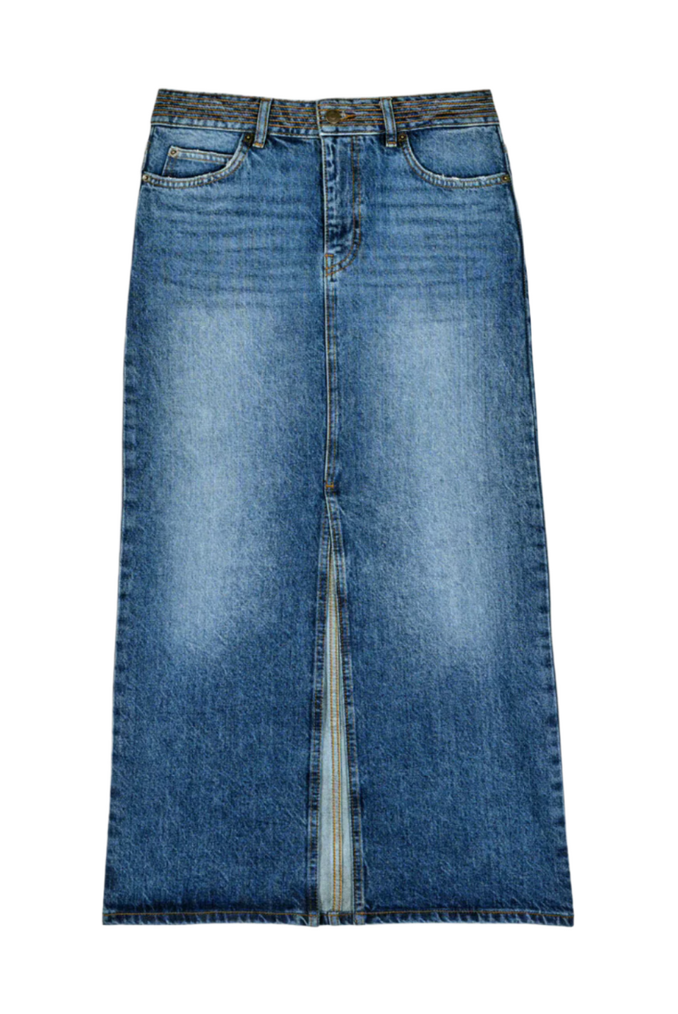 Elaine Turner Math Denim Midi Skirt