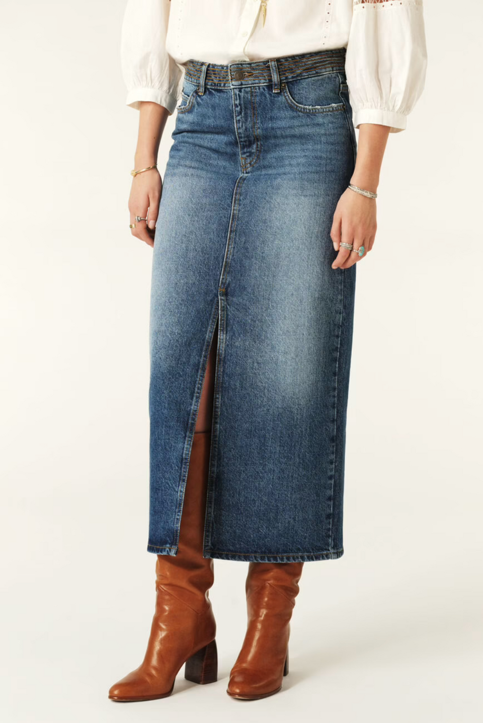 Elaine Turner Math Denim Midi Skirt