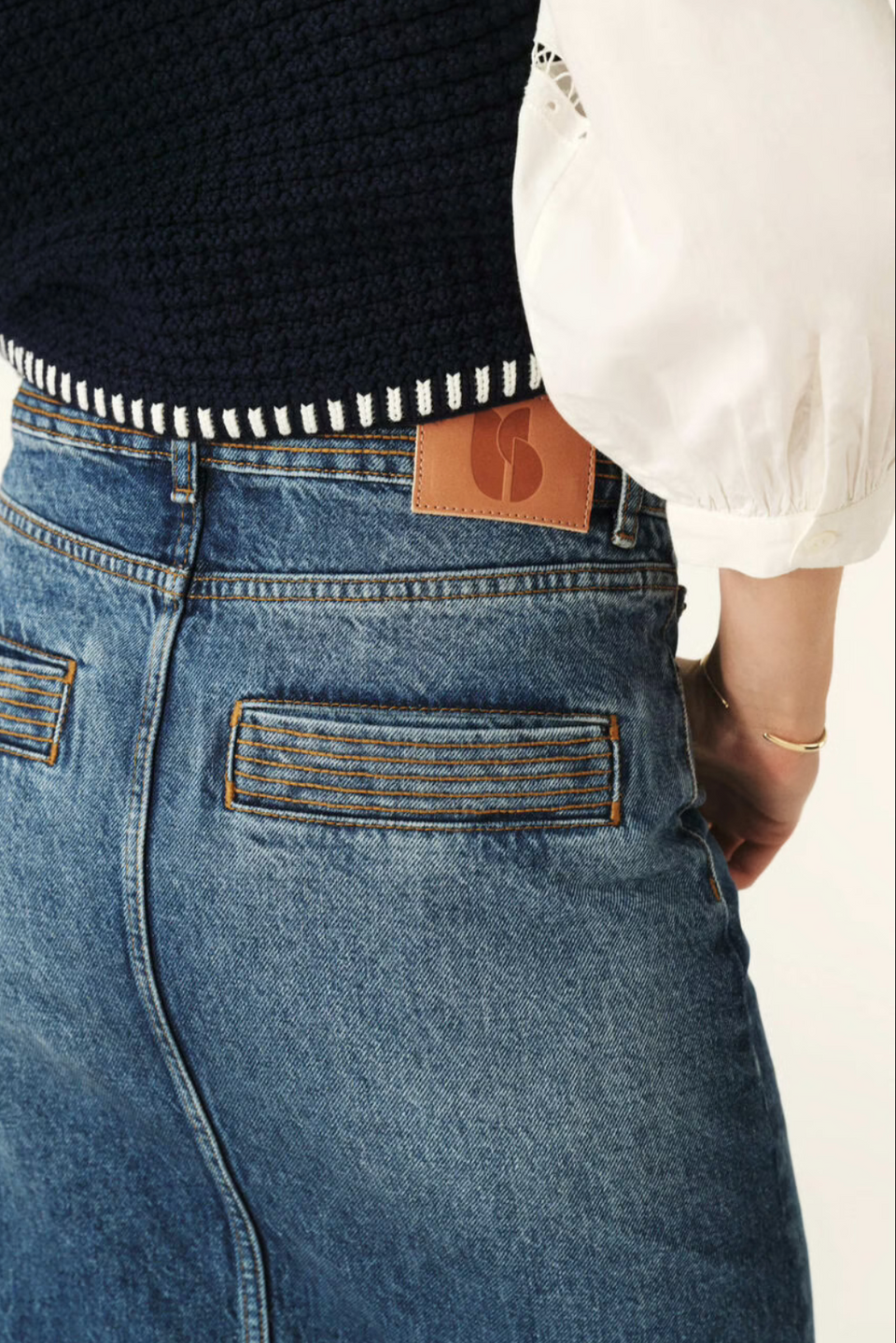 Elaine Turner Math Denim Midi Skirt