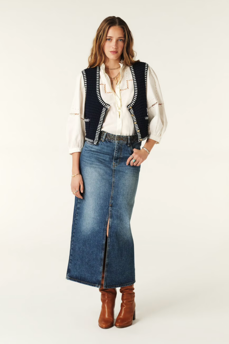 elaine turner Math Denim Midi Skirt