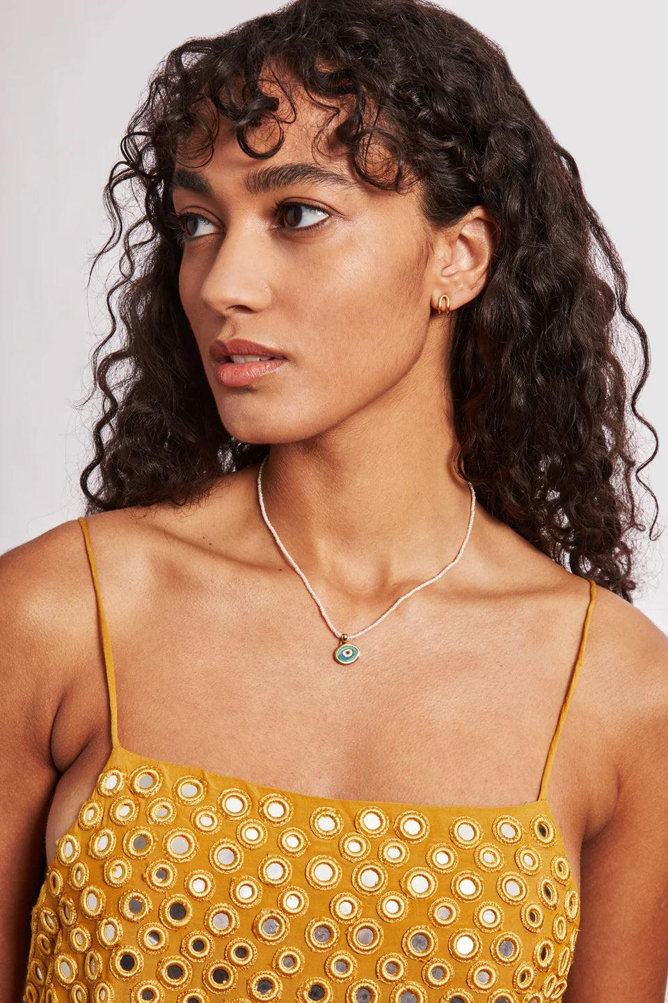 Elaine Turner Mya White Pearl Evil Eye Necklace