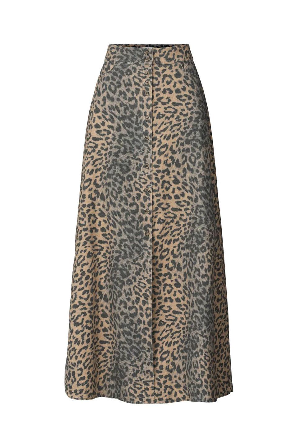 Elaine Turner Natja Leopard Button Skirt