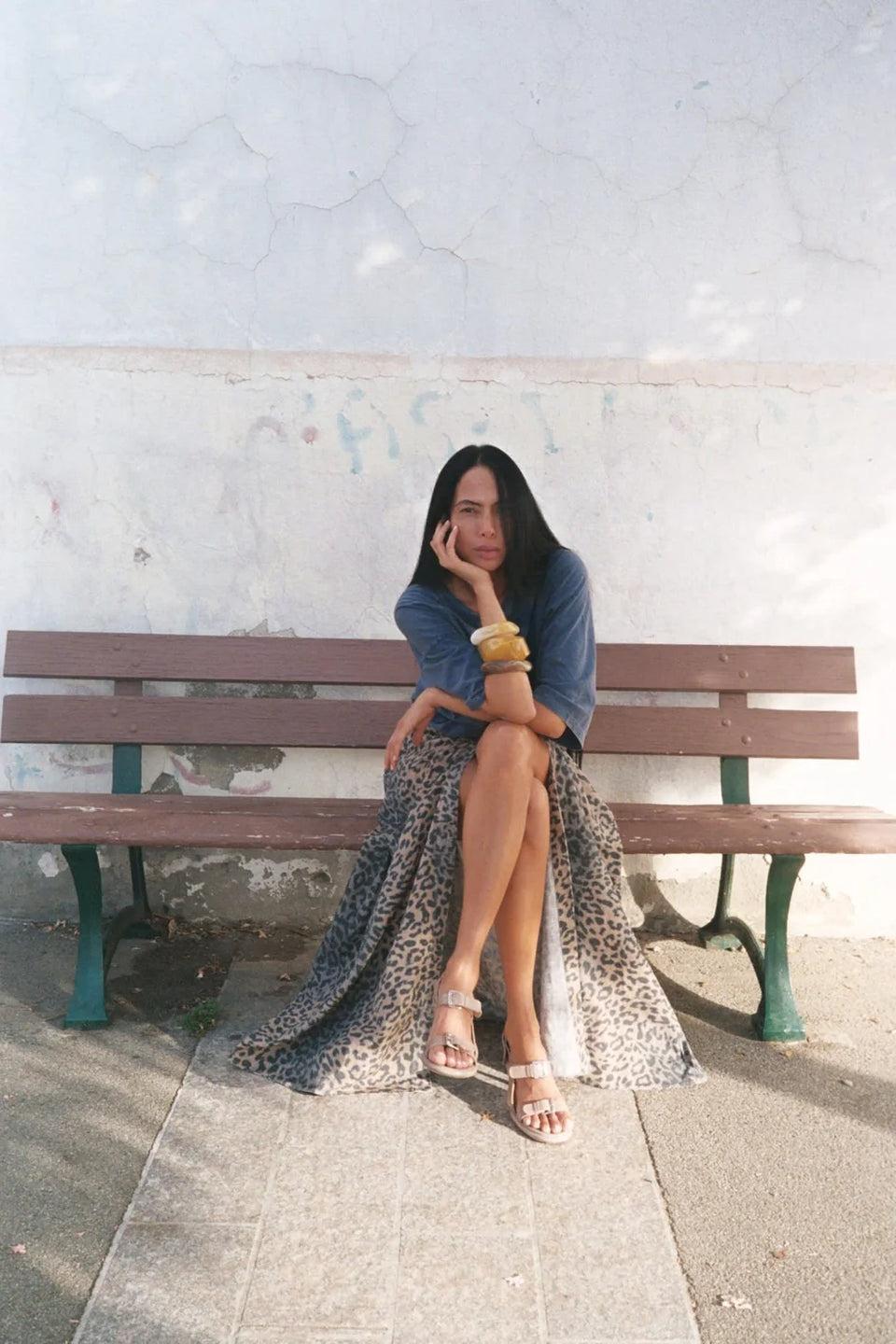 Elaine Turner Natja Leopard Button Skirt