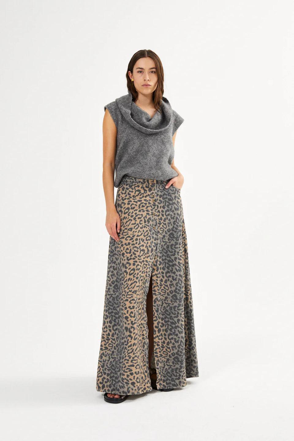 elaine turner Natja Leopard Button Skirt