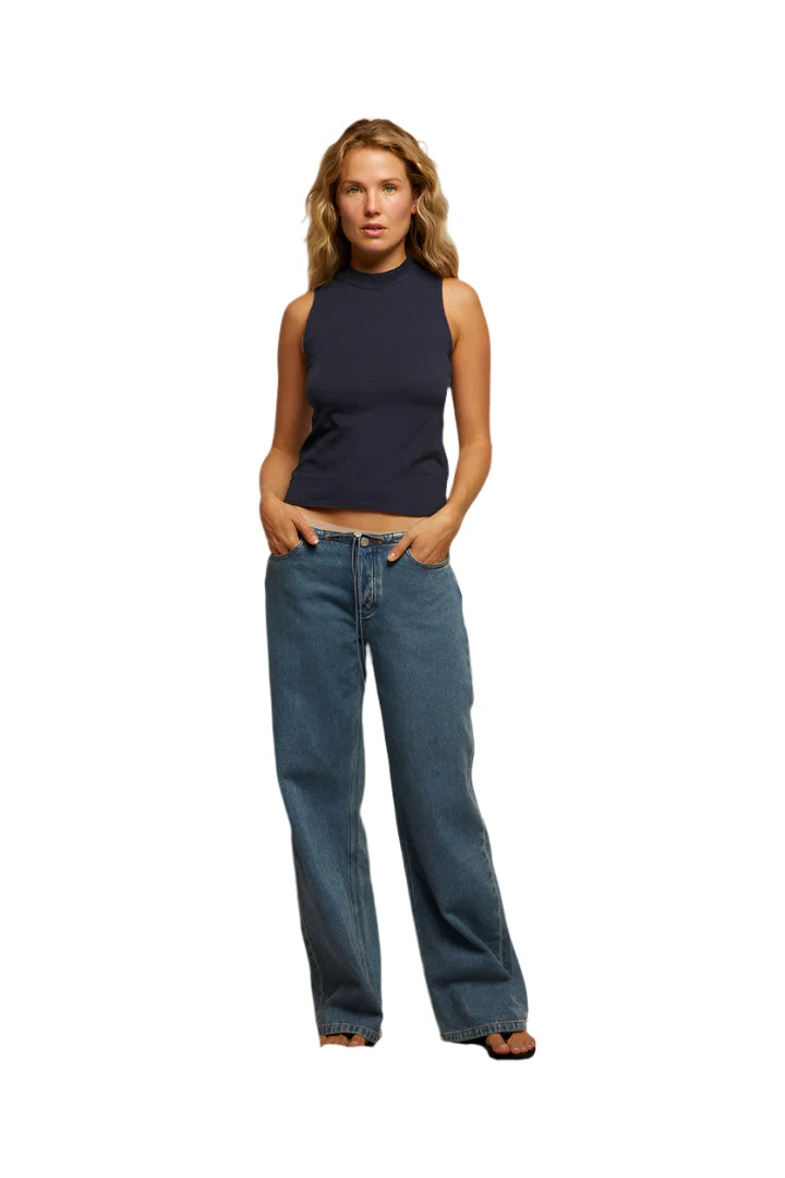Elaine Turner Phoebe Jersey Mock Neck Tank- Navy