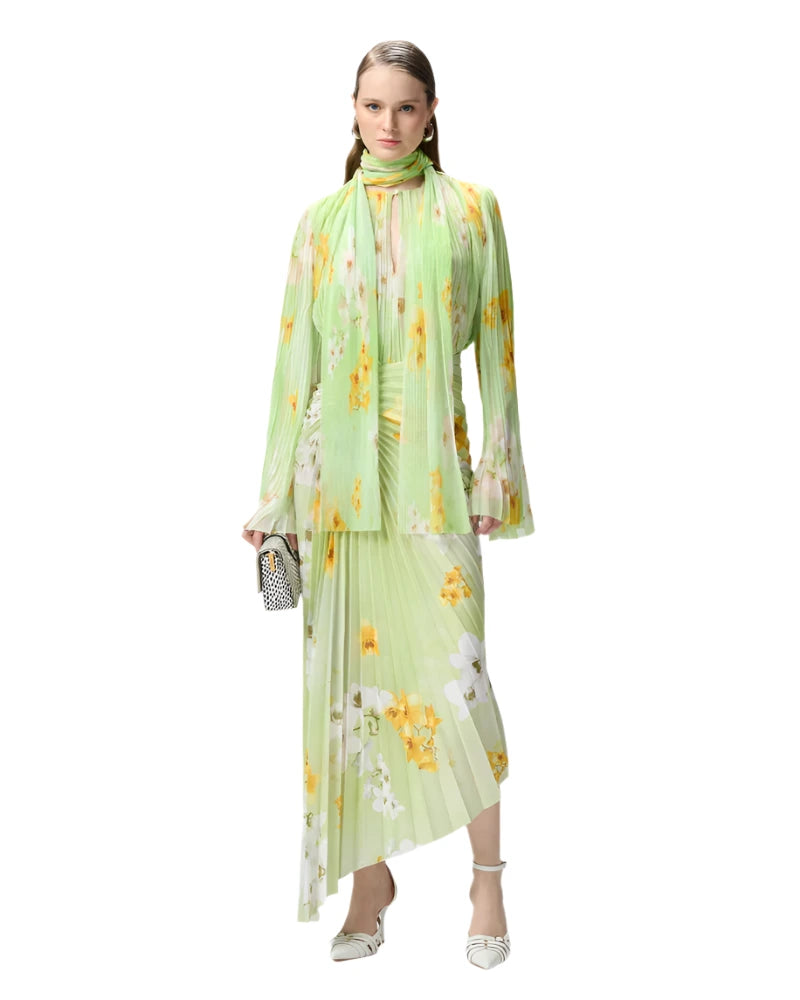 Elaine Turner Pleated Floral Blouse