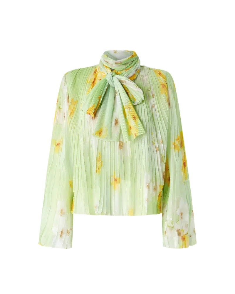 elaine turner Pleated Floral Blouse