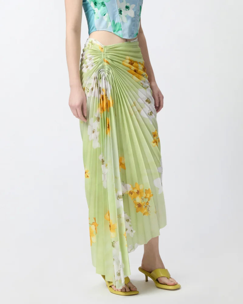 Elaine Turner Pleated Floral Midi Skirt