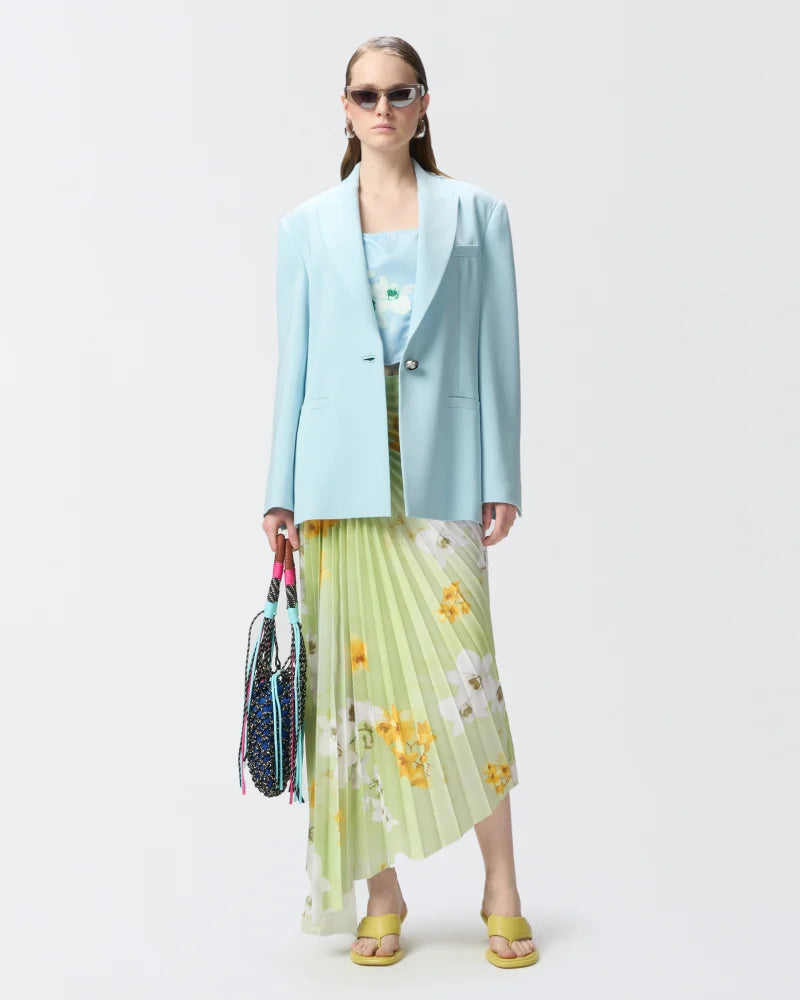 Elaine Turner Pleated Floral Midi Skirt