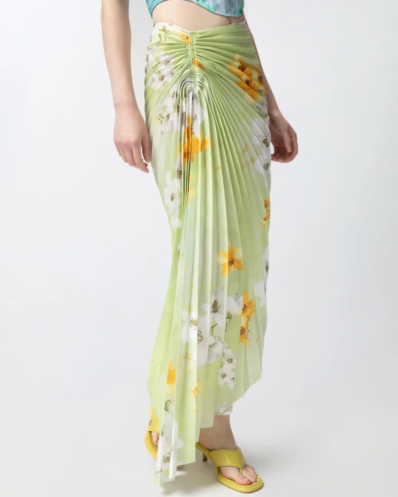 Elaine Turner Pleated Floral Midi Skirt