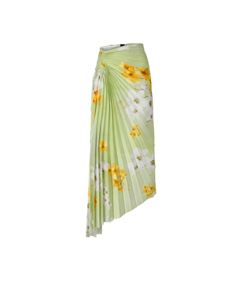 elaine turner Pleated Floral Midi Skirt