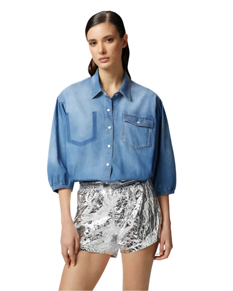 elaine turner Puff Sleeve Denim Shirt