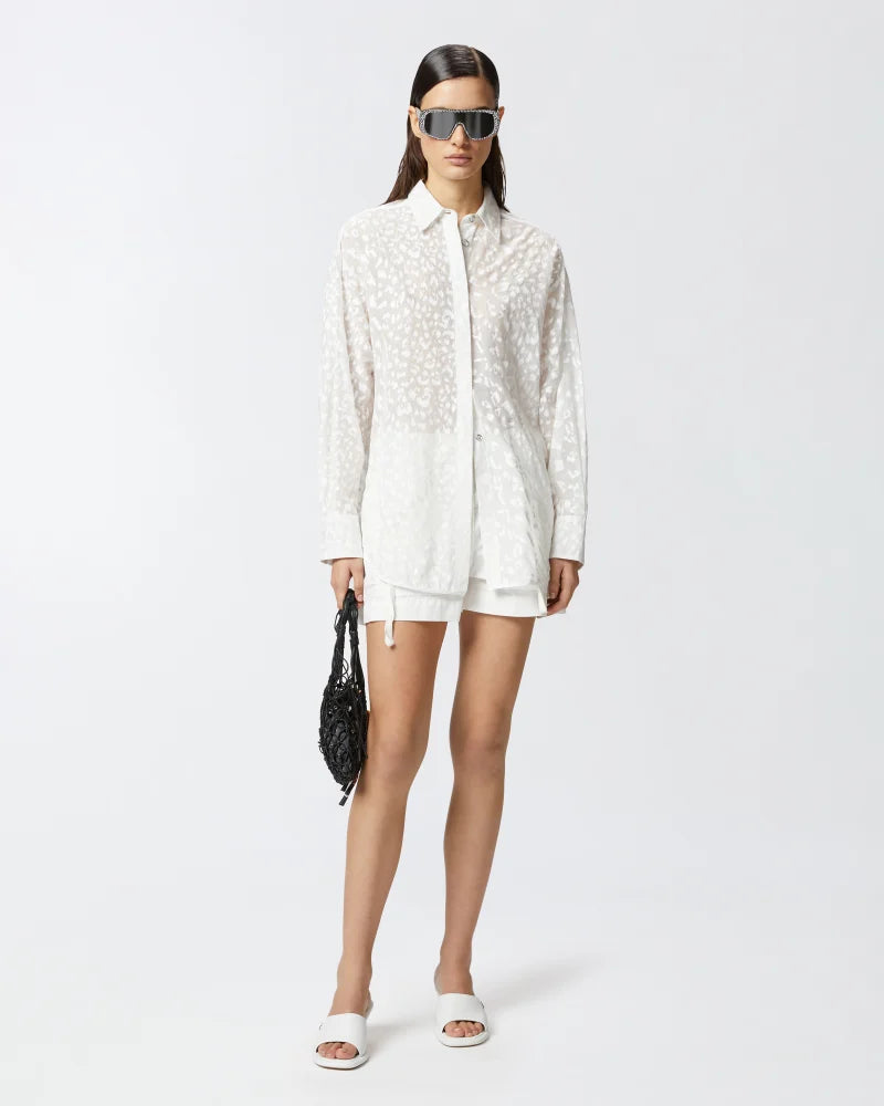 Elaine Turner Radiant White Cheetah Blouse