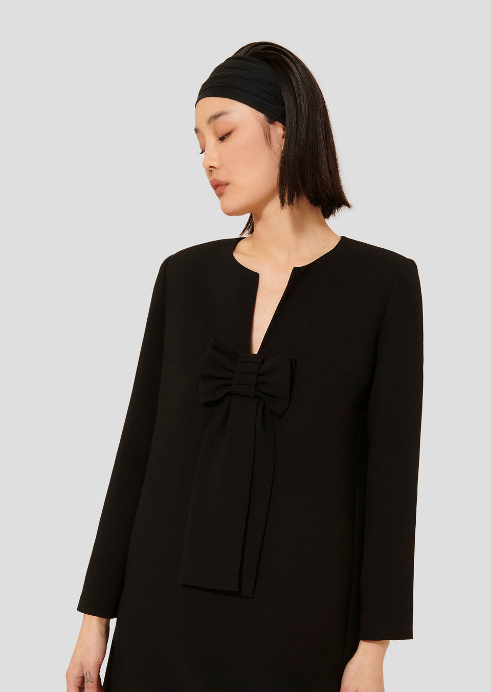 Elaine Turner Rhonda Black Crepe Bow Dress