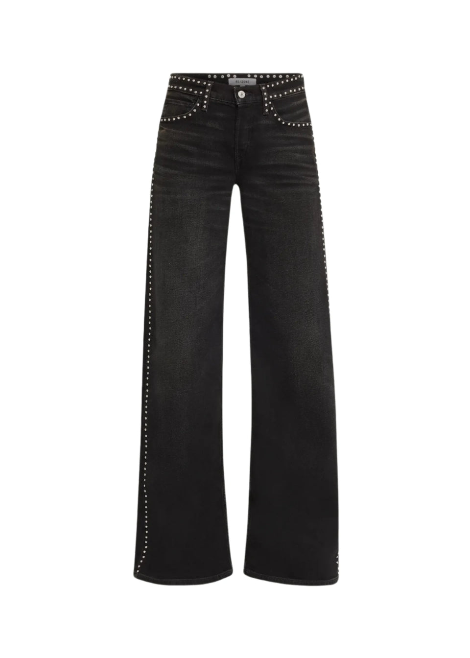 Elaine Turner Studded Mid Rise Wide Leg Jeans
