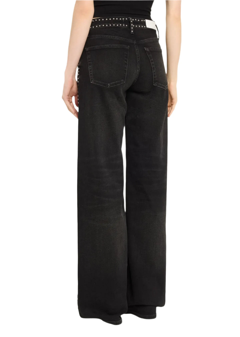 Elaine Turner Studded Mid Rise Wide Leg Jeans