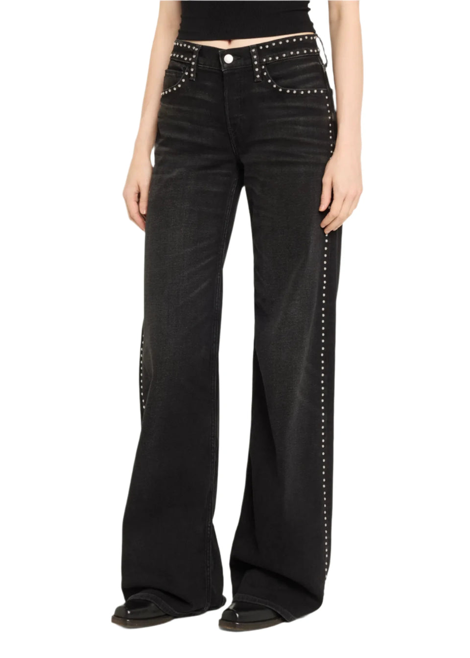Elaine Turner Studded Mid Rise Wide Leg Jeans