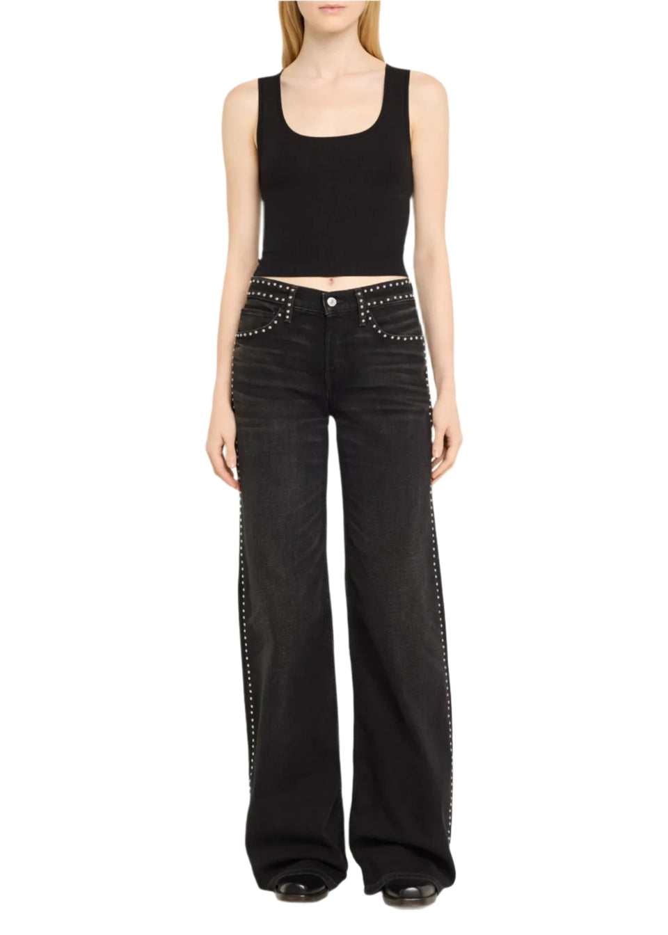 elaine turner Studded Mid Rise Wide Leg Jeans