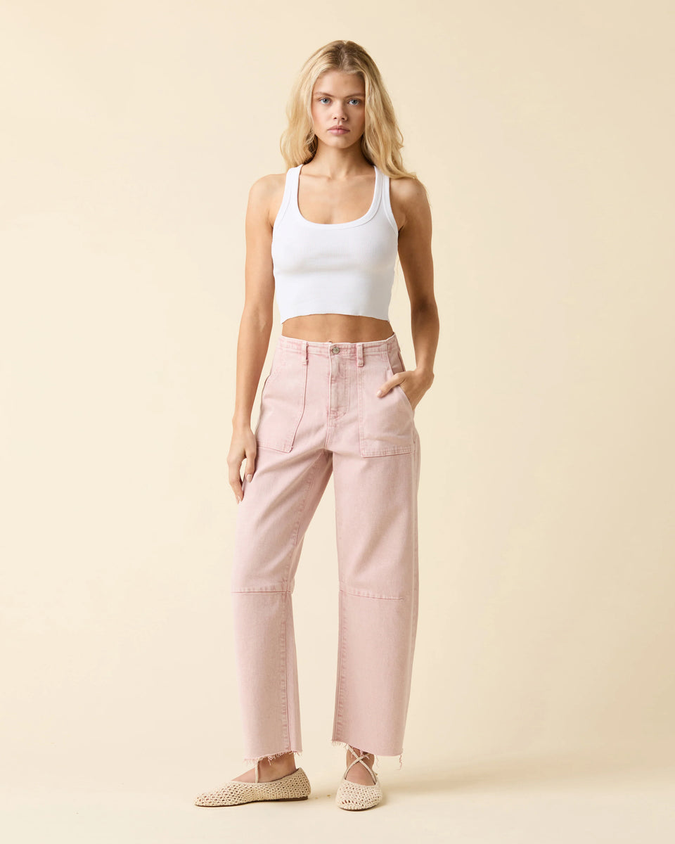 Elaine Turner Utility Soft Barrel Jeans- Dusty Pink