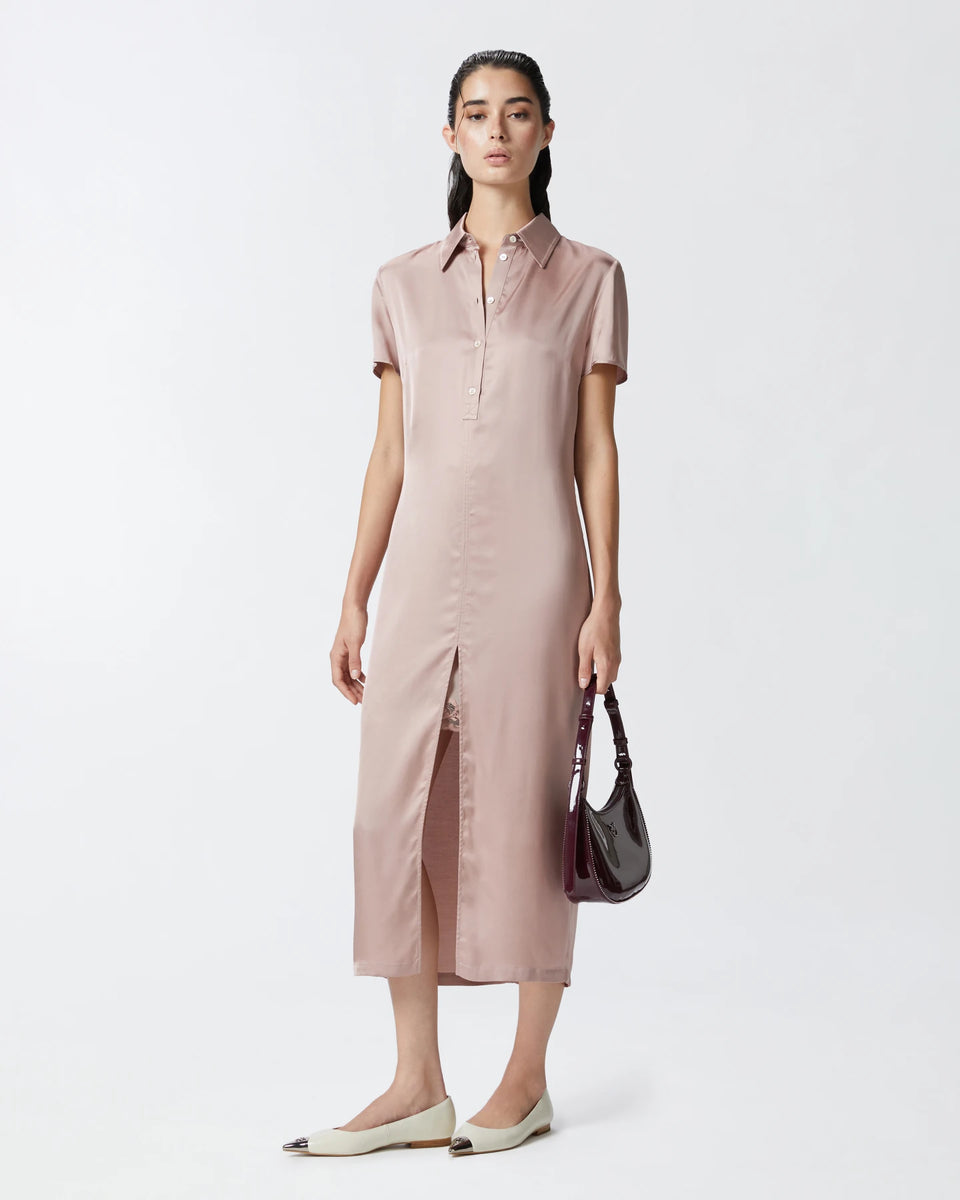 elaine turner Washed Satin Midi Polo Dress