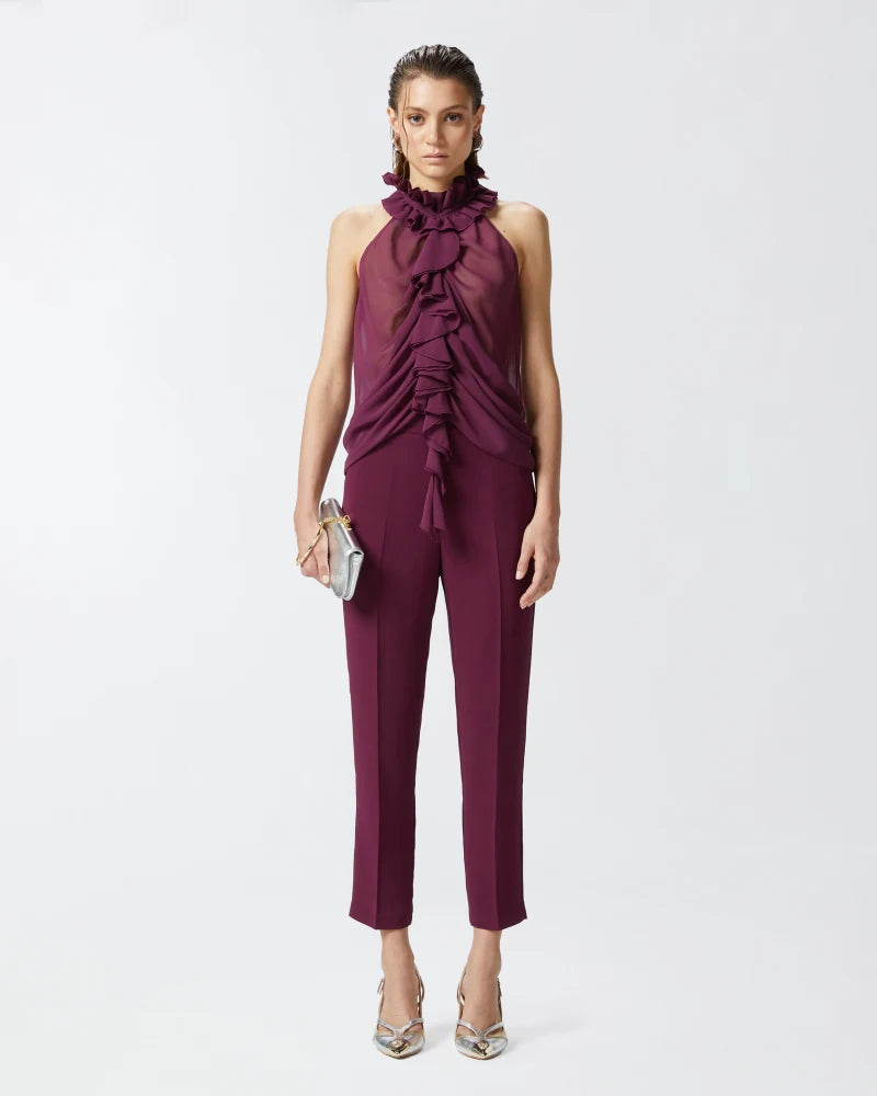 elaine turner Elegant Technical Fabric Trousers- Grape Vine