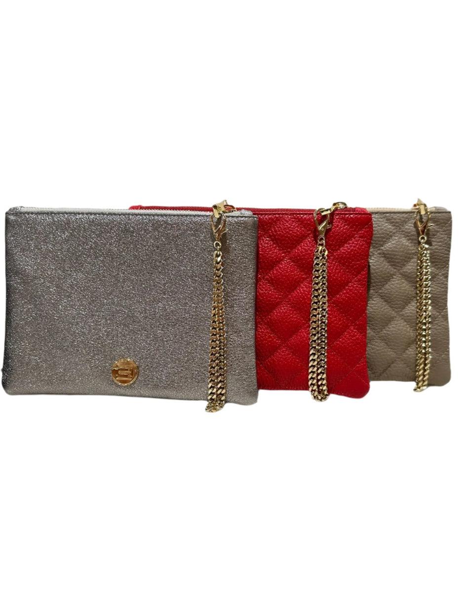 Elaine Turner Gigi Zip Pouch- Red Solid Pebble Quilted Leather
