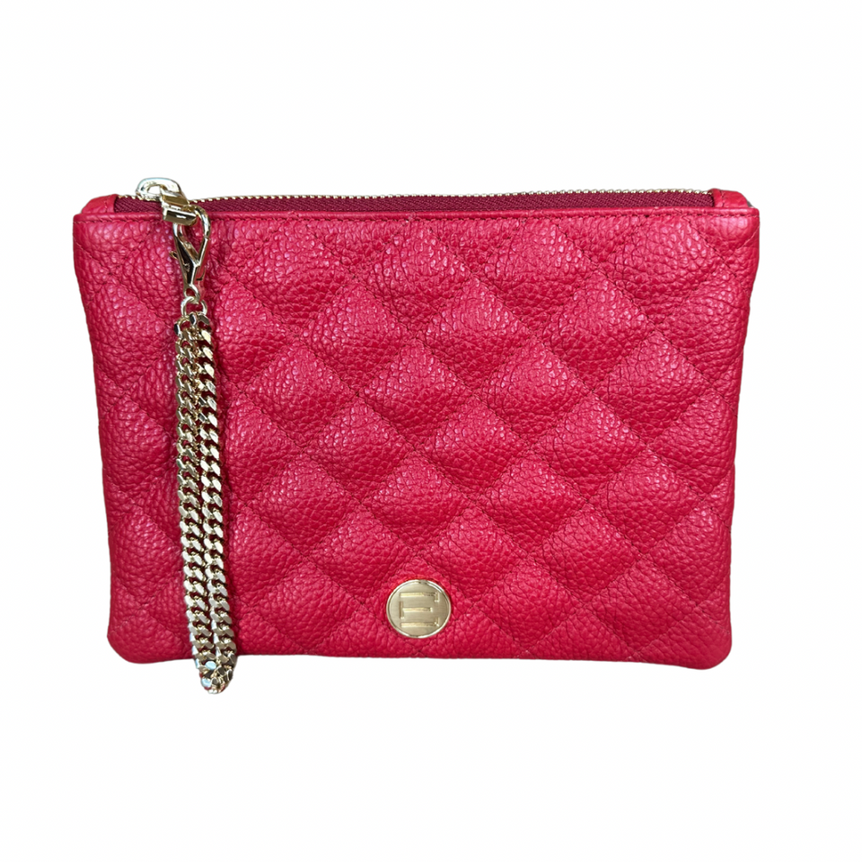 elaine turner Gigi Zip Pouch- Red Solid Pebble Quilted Leather