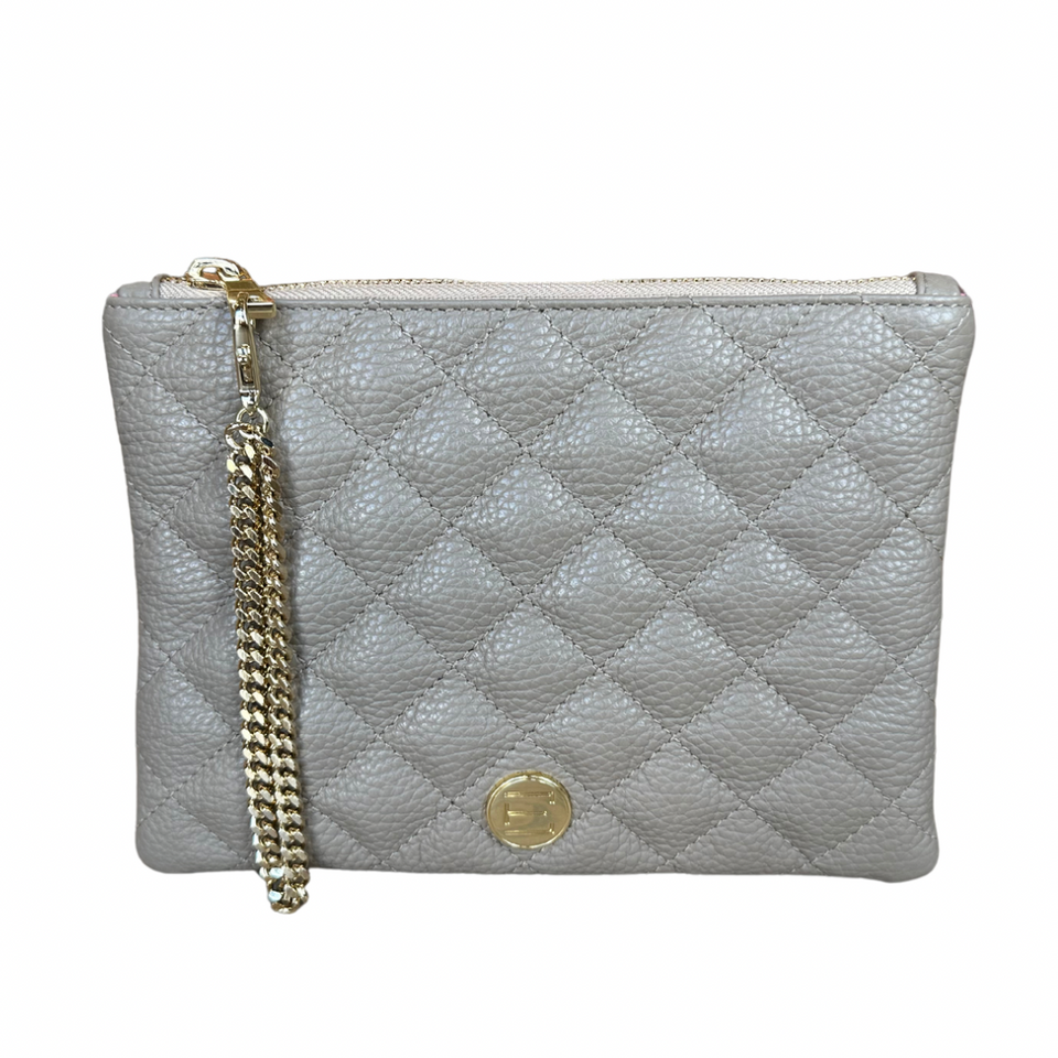 elaine turner Gigi Zip Pouch- Taupe Solid Pebble Quilted Leather