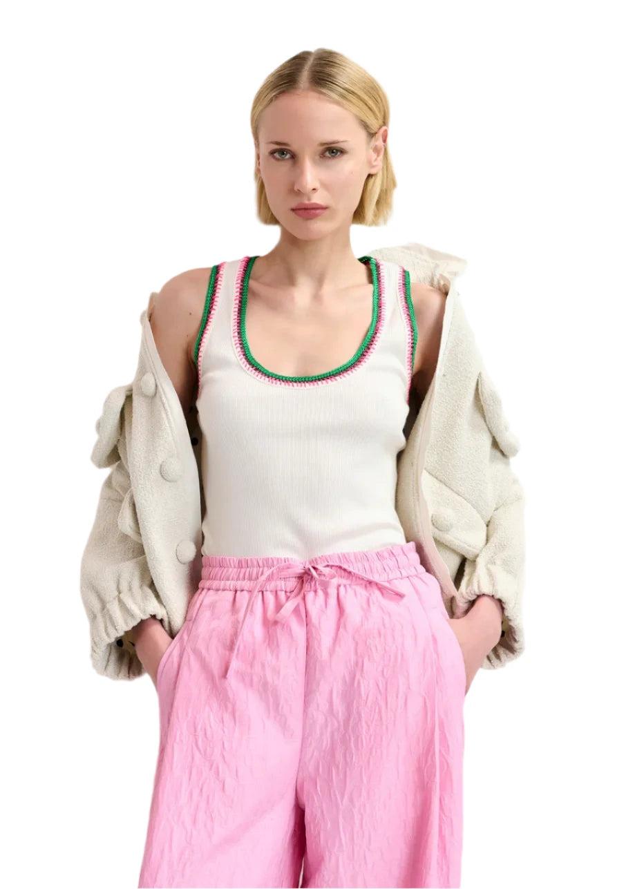 Elaine Turner Harcel Embroidered Jersey Top- Sour Cream