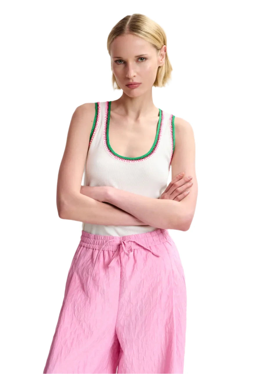 Elaine Turner Harcel Embroidered Jersey Top- Sour Cream