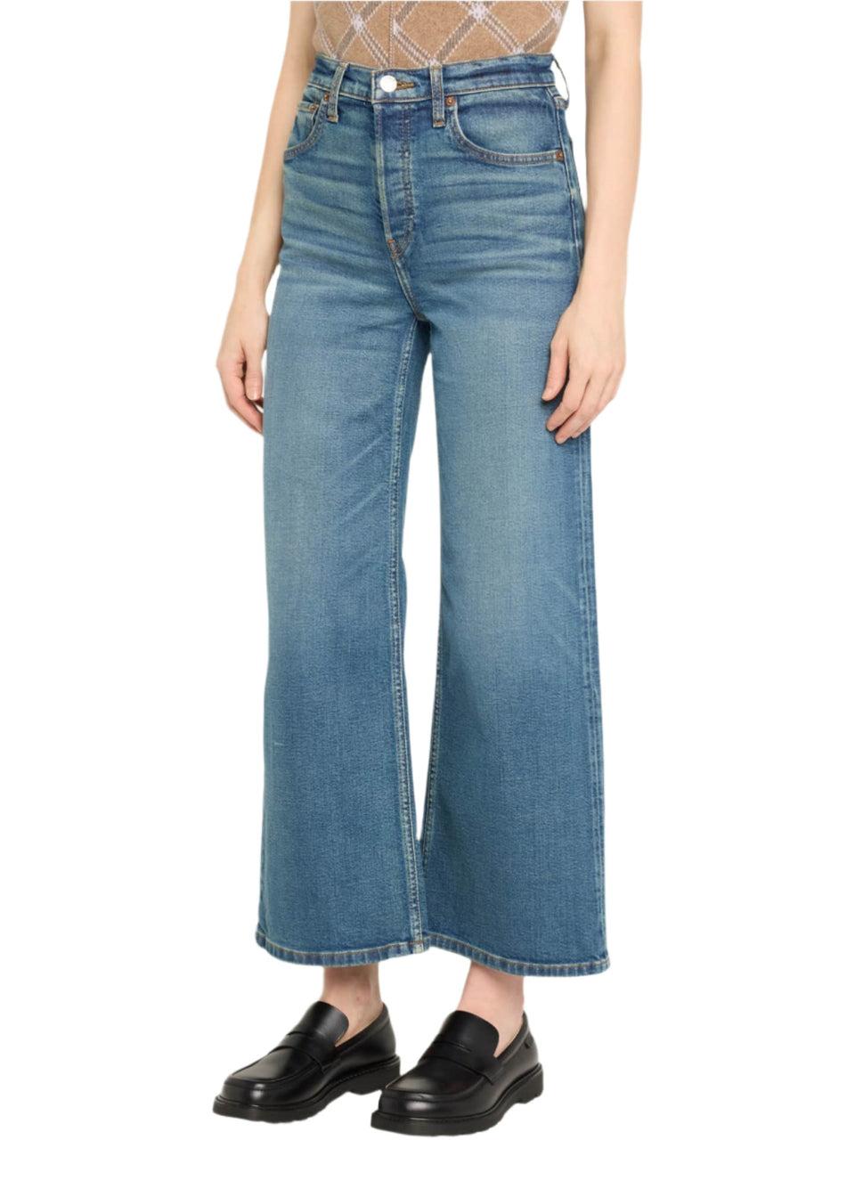 Elaine Turner High Rise Wide Leg Crop Jeans- Crafted Indigo