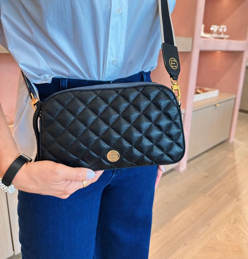 Elaine Turner Jackie Camera Bag- Black Quilted Pebble Leather