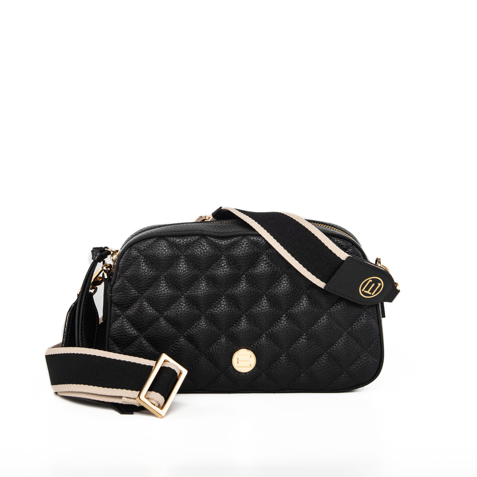 elaine turner Jackie Camera Bag- Black Quilted Pebble Leather