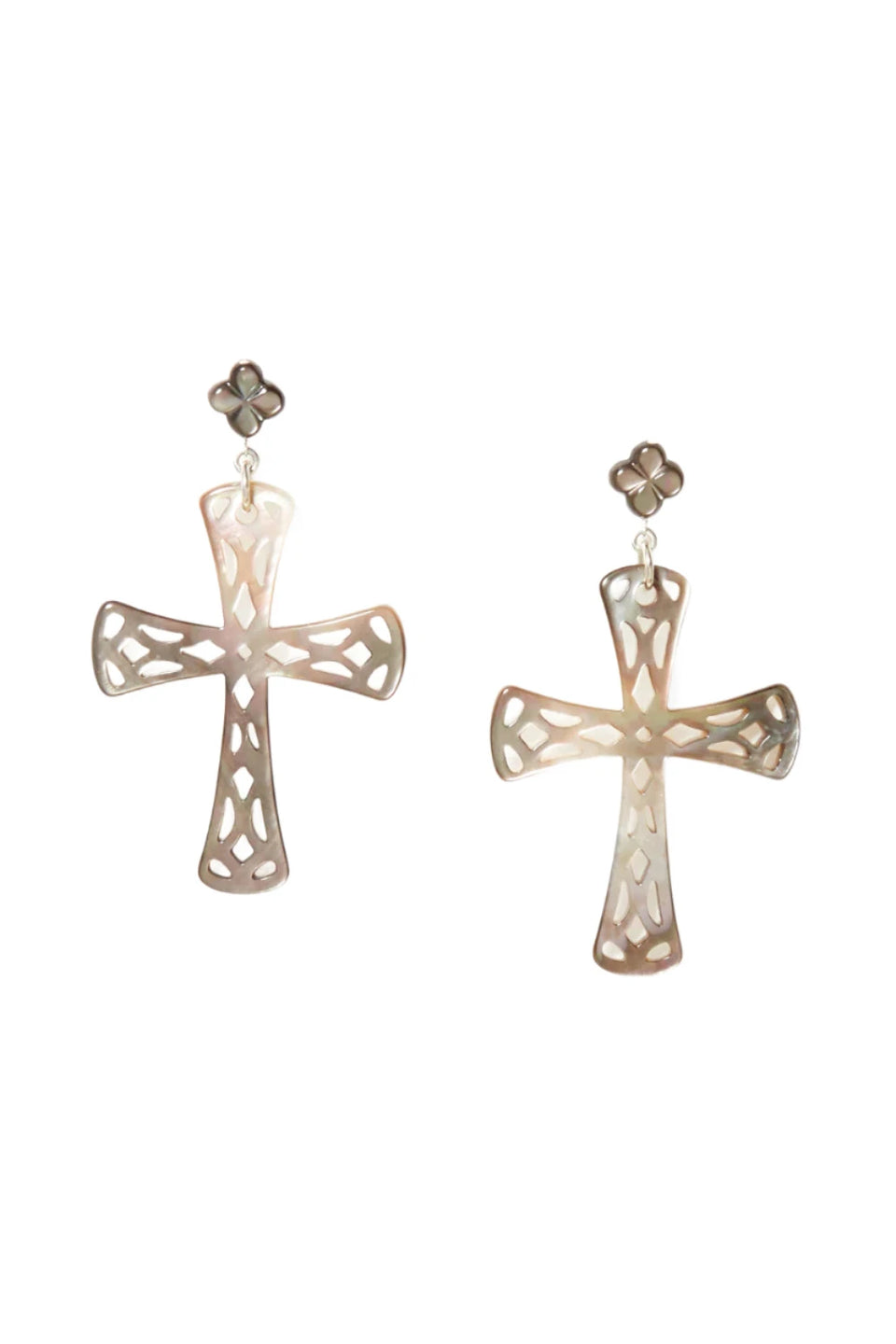 elaine turner Lourdes Cross Earrings Black Mother of Pearl