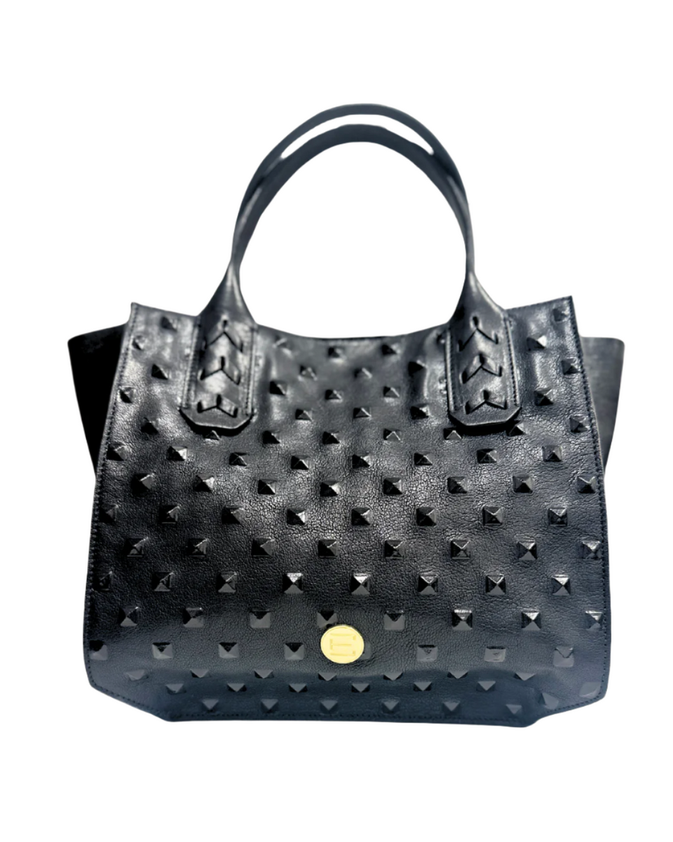 elaine turner Mauney Satchel Bag- Black Embossed Studded Leather