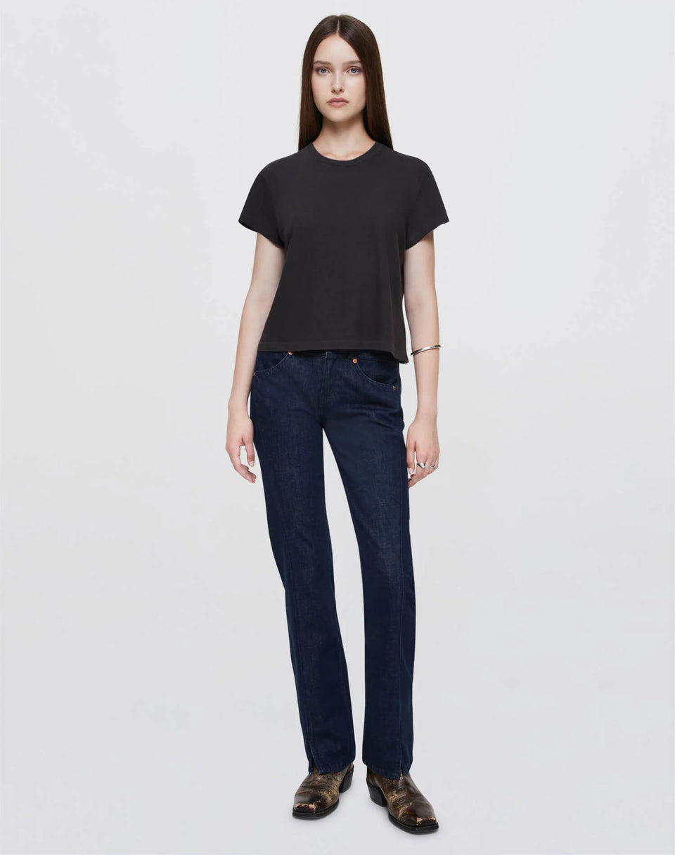 Elaine Turner Mid Rise Kick Flare Denim- Cross Hatch Rinse