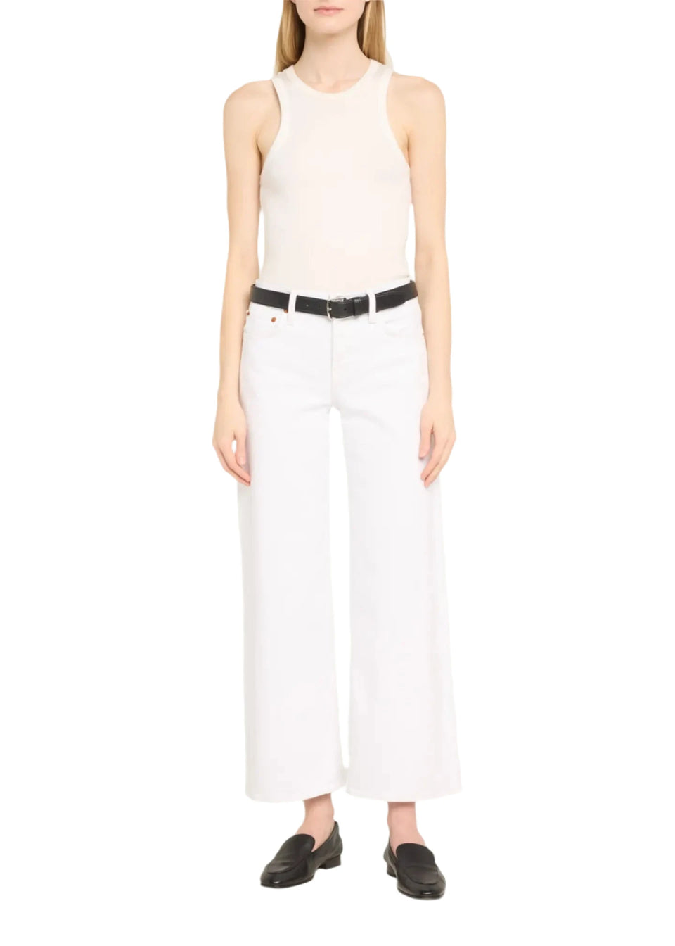 Elaine Turner Mid Rise Wide Leg Cropped Jeans- White