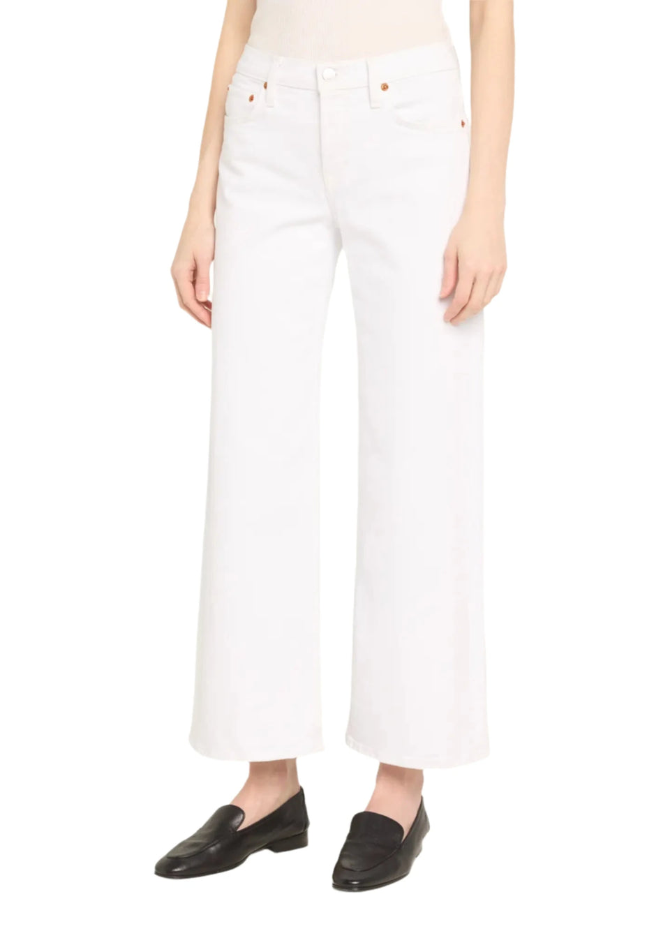 Elaine Turner Mid Rise Wide Leg Cropped Jeans- White