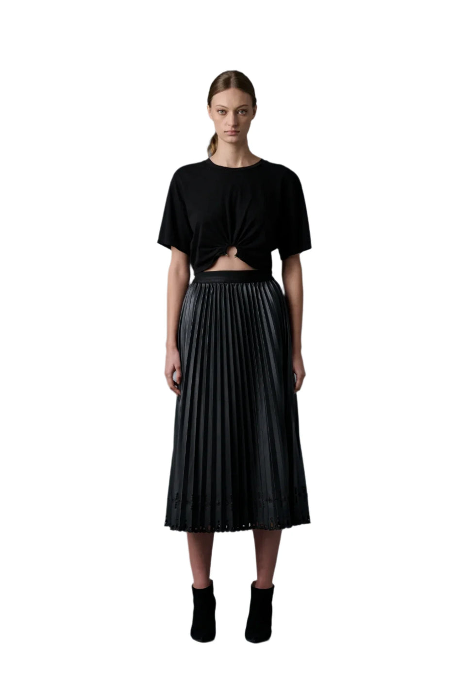 Elaine Turner Pleats To Meet You Black Vegan Leather Skirt