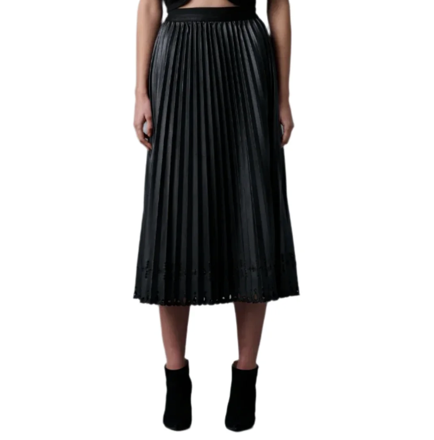 elaine turner Pleats To Meet You Black Vegan Leather Skirt