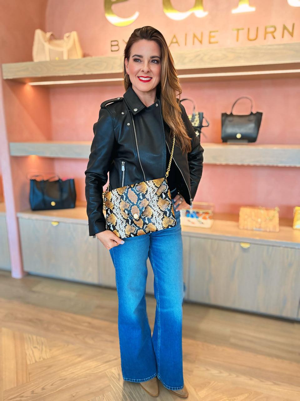 Elaine Turner The Aerin Envelope Clutch - Camel Python