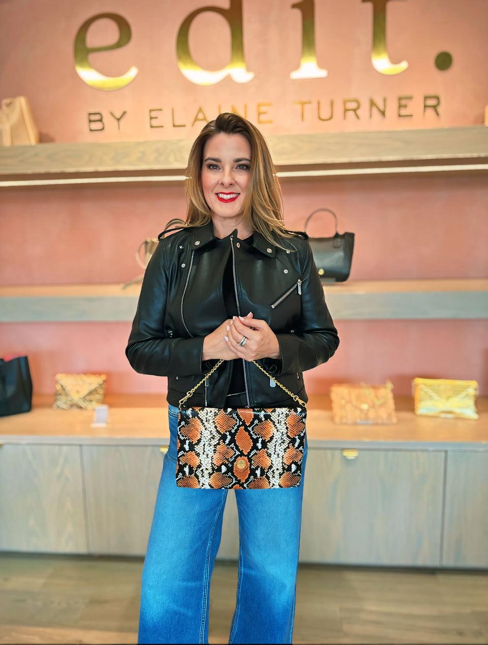 Elaine Turner The Aerin Envelope Clutch - Orange Python