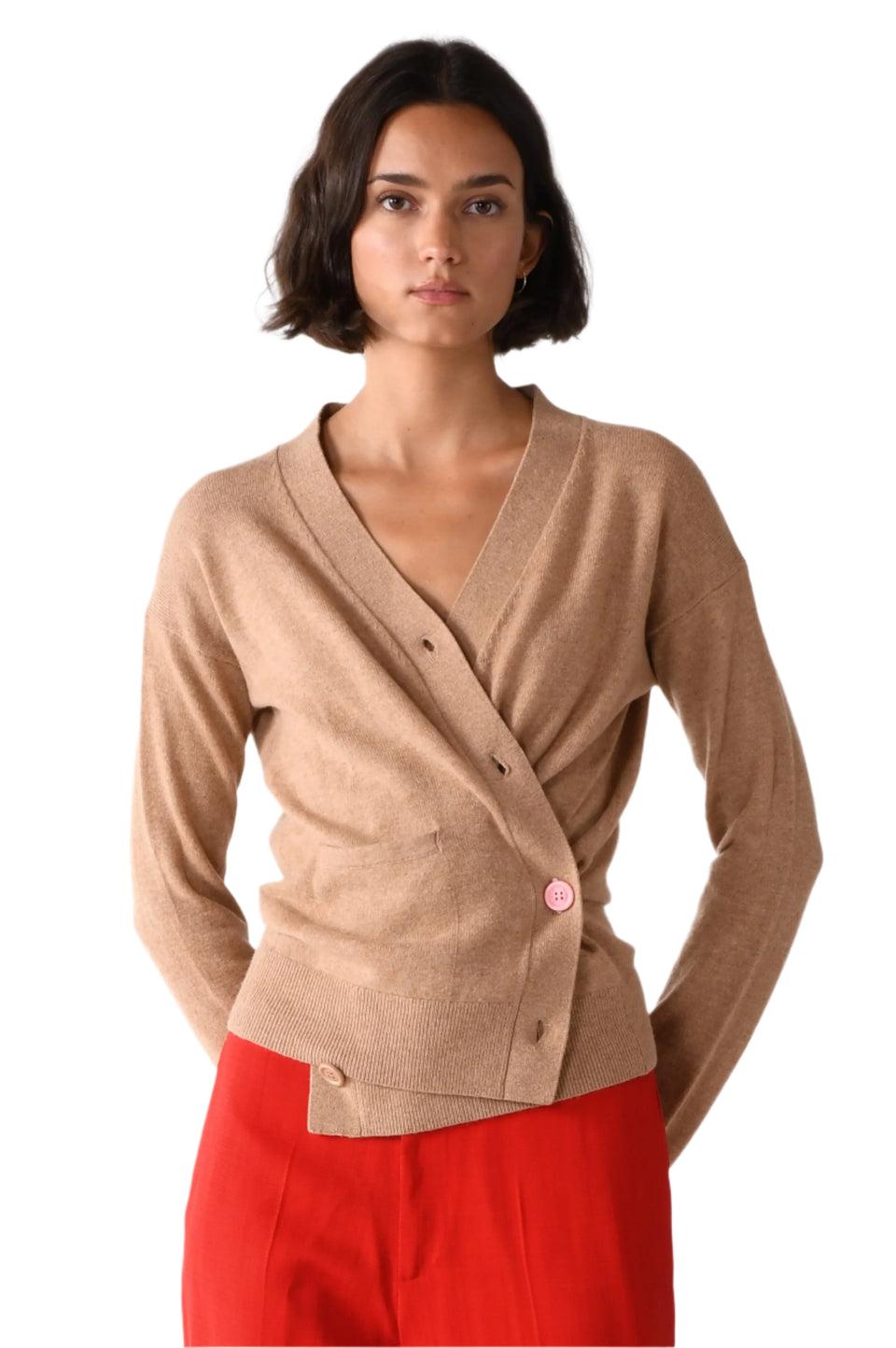 Elaine Turner The Wrap Cardigan Camel Cashmere Blend