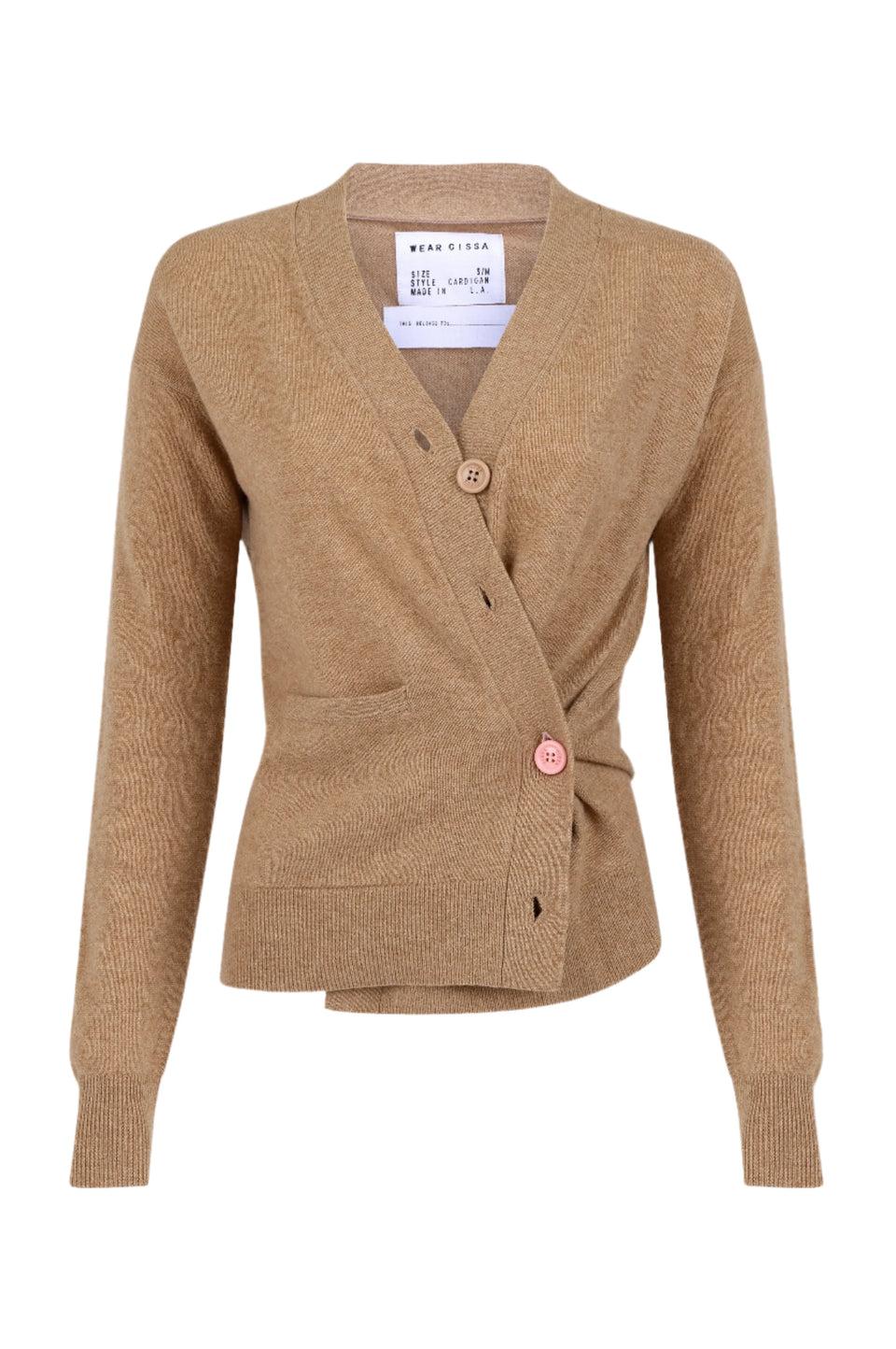 elaine turner The Wrap Cardigan Camel Cashmere Blend