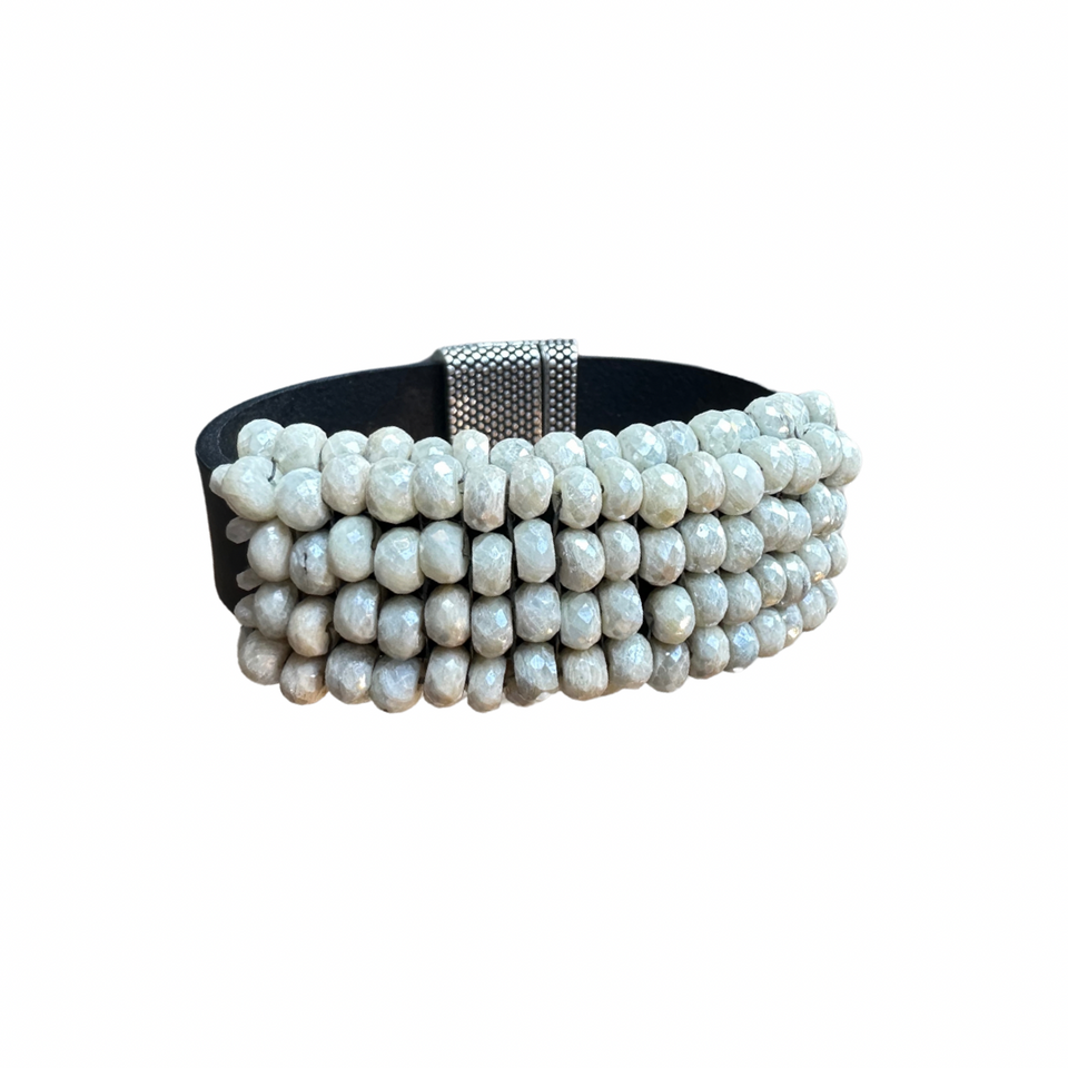 elaine turner White Silverite and Antique Black Leather Bracelet
