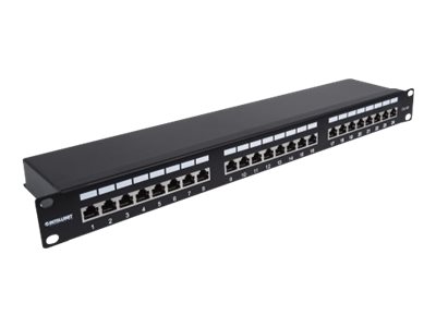 Elara Intellinet Patch Panel Cat6a FTP 24-Port 1U Shielded 90° Top-Entry Punch Down Blocks Black