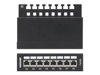 Elara Intellinet Patch Panel Cat6a FTP 8-Port Desktop Shielded 90° Top-Entry Punch Down Blocks Black