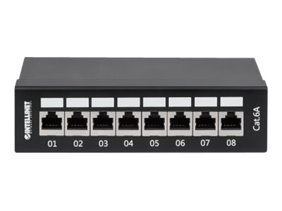 Elara Intellinet Patch Panel Cat6a FTP 8-Port Desktop Shielded 90° Top-Entry Punch Down Blocks Black