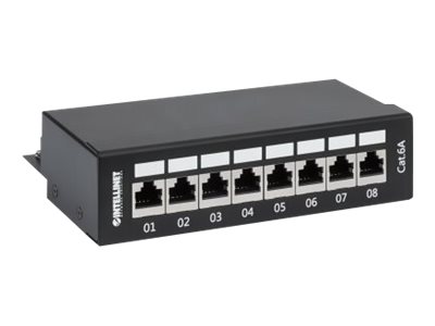 Elara Intellinet Patch Panel Cat6a FTP 8-Port Desktop Shielded 90° Top-Entry Punch Down Blocks Black